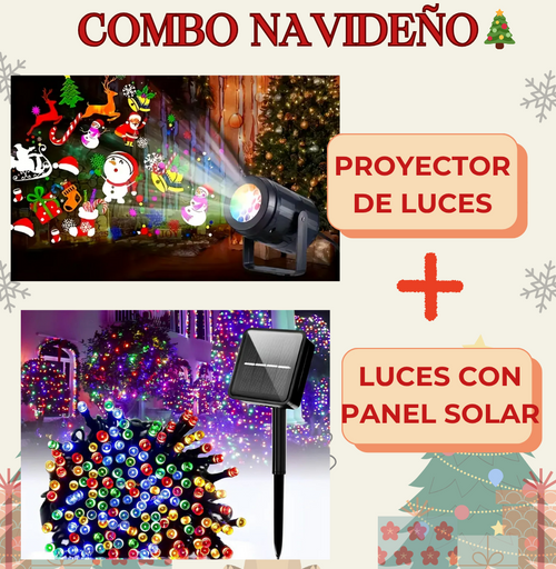COMBO NAVIDEÑO🎄: LUCES CON PANEL SOLAR + PROYECTOR